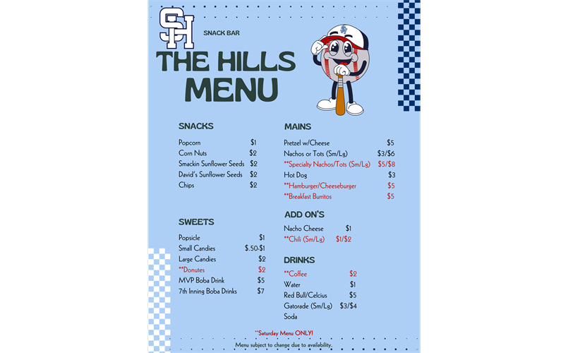 Snack Bar Menu
