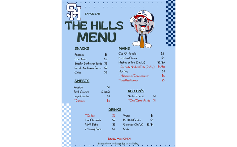 Snack Bar Menu