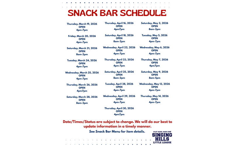 Snack Bar Hours